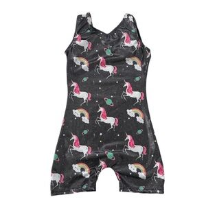 Unicorn Print Black Romper Leotard Sz 10
